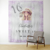 Sweet 16 silber Foto lila Glitzer Staub willkommen Wandteppich (Beispiel)