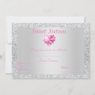 Sweet 16 silber funkelrosa Diamant Einladung