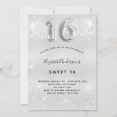 Sweet 16 silber Glitzer glamourös Einladung (Vorderseite)