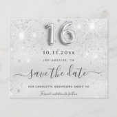 Sweet 16 silber Glitzer Metall Save the Date (Vorderseite)