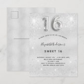 Sweet 16 silber Glitzer Staubglasur Einladungspostkarte (Vorne/Hinten)