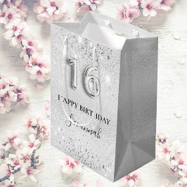 Sweet 16 silber Glitzer Staubmonogramm Geburtstag Mittlere Geschenktüte