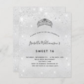 Sweet 16 Silber Glitzer Tiara Einladung (Vorne/Hinten)