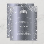 Sweet 16 Silber Glitzer Tiara Einladung (Vorne/Hinten)