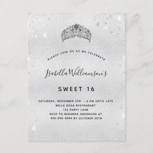 Sweet 16 silber Glitzer tiara Einladungspostkarte