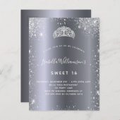 Sweet 16 silber Glitzer tiara Einladungspostkarte (Vorne/Hinten)