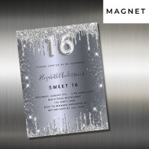 Sweet 16 silber Glitzer Tropfen Einladungmagnet