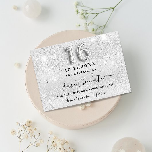 Sweet 16 silber Glitzer Tropfen Party Save The Date