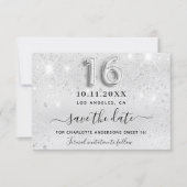 Sweet 16 silber Glitzer Tropfen Party Save The Date (Vorderseite)