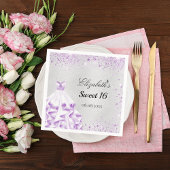 Sweet 16 silber, lila Glitzer Serviette