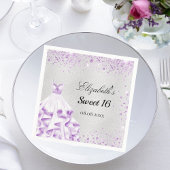 Sweet 16 silber, lila Glitzer Serviette
