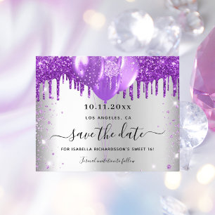 Sweet 16 Silber lila Haushalt Save the Date Flyer