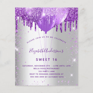 Sweet 16 silber lila Haushaltseinladung Flyer