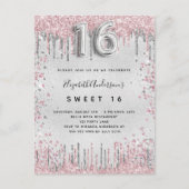 Sweet 16 silber pink Glitzer Tropfen Einladung (Vorderseite)