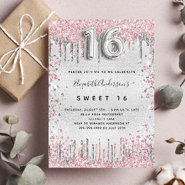 Sweet 16 silber pink Glitzer Tropfen Luxus Einladung
