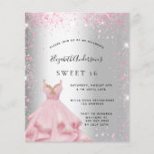 Sweet 16 silber rosa Kleid Einladung (Vorderseite)