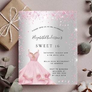 Sweet 16 silber rosa Kleid Einladung Flyer