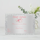 Sweet 16 silber, rosa, pfirsichfarben einladung (Stehend Vorderseite)