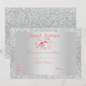 Sweet 16 silber, rosa, pfirsichfarben einladung (Vorne/Hinten)