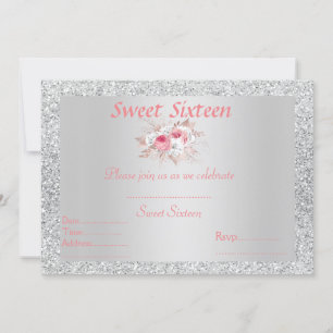 Sweet 16 silber, rosa, pfirsichfarben einladung