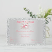 Sweet 16 silber, rosa, pfirsichfarben einladung (Stehend Vorderseite)