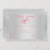 Sweet 16 silber, rosa, pfirsichfarben einladung (Vorne/Hinten)