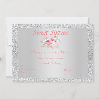 Sweet 16 silber, rosa, pfirsichfarben einladung