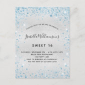 Sweet 16 silberblau Glitzer Staub funkeln Einladungspostkarte (Vorderseite)