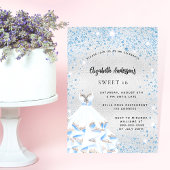 Sweet 16 silberblaue Glitzern Party Einladungspostkarte