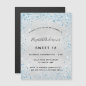 Sweet 16 silberblauer Glitzer Einladungsmagnet Magnetkarte (Vorne/Hinten)