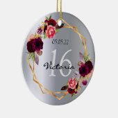 Sweet 16 silberfarbene geometrische bordeauxfarben keramik ornament (Rechts)