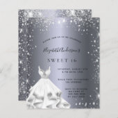 Sweet 16 Silberkleid Glitzer Einladung (Vorne/Hinten)