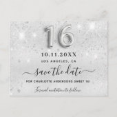 Sweet 16 silberne Glitzer Tropfen Party Save the D Ankündigungspostkarte (Vorderseite)