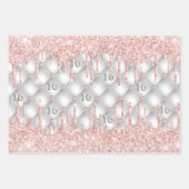 Sweet 16 silberne Glitzer Tropfen Rose Rosa Geschenkpapier Set (Vorderseite)