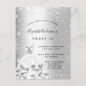 Sweet 16 silberne Kleid Glitzer glamourös Einladun Postkarte (Vorderseite)