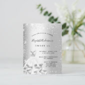 Sweet 16 silberne Kleid Glitzer glamourös Einladun Postkarte (Stehend Vorderseite)