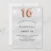 Sweet 16 silberne Rose Gold Glitzern Einladung (Vorderseite)