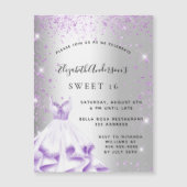 Sweet 16 silberner lila Einladungmagnet Magnetkarte (Vorderseite)