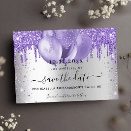 Sweet 16 silberviolette Ballons Glitzern Save The Date