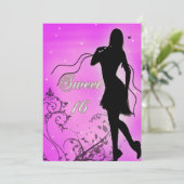 Sweet 16 Silhouette Geburtstag Einladung (Stehend Vorderseite)