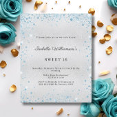Sweet 16 silver blue glitter party invitation