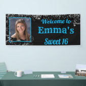 Sweet 16 Silver Glitzer Confetti Sparkle Banner (Messe)