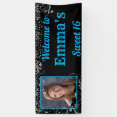 Sweet 16 Silver Glitzer Confetti Sparkle Banner (Vertikal)
