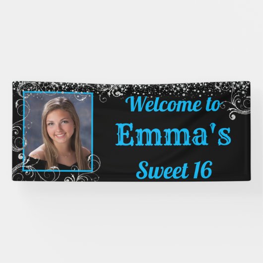 Sweet 16 Silver Glitzer Confetti Sparkle Banner (Horizontal)