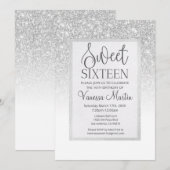 Sweet 16 Silver Glitzer Glamour Party Einladung (Vorne/Hinten)