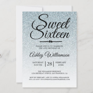 Sweet 16 Silver Glitzer Ombre 16. Geburtstag Einladung