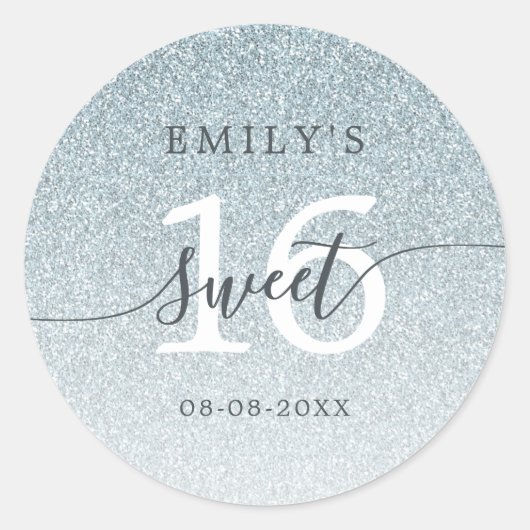 Sweet 16 Silver Glitzer Ombre Individuelle Name Da Runder Aufkleber (Vorderseite)