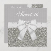 Sweet 16 Silver Glitzer & Sparkle Herzladen Einladung (Vorne/Hinten)