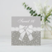 Sweet 16 Silver Glitzer & Sparkle Herzladen Einladung (Stehend Vorderseite)