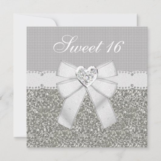 Sweet 16 Silver Glitzer & Sparkle Herzladen Einladung (Vorderseite)